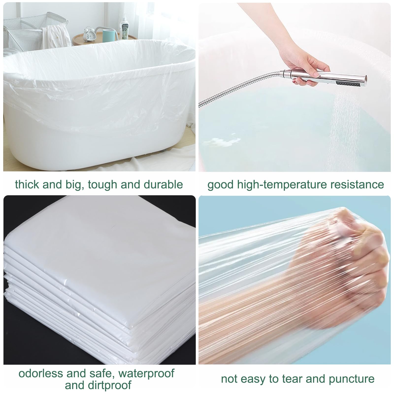 10 Stück hochwertige Einweg-Badewannen-Abdeckungen, tragbar, hitzebeständig, groß, verdickte Badewannenauskleidung für Zuhause, Reisen, Hotel, Badewannen, Salon, Spa (260 x 120 cm), einzeln verpackt