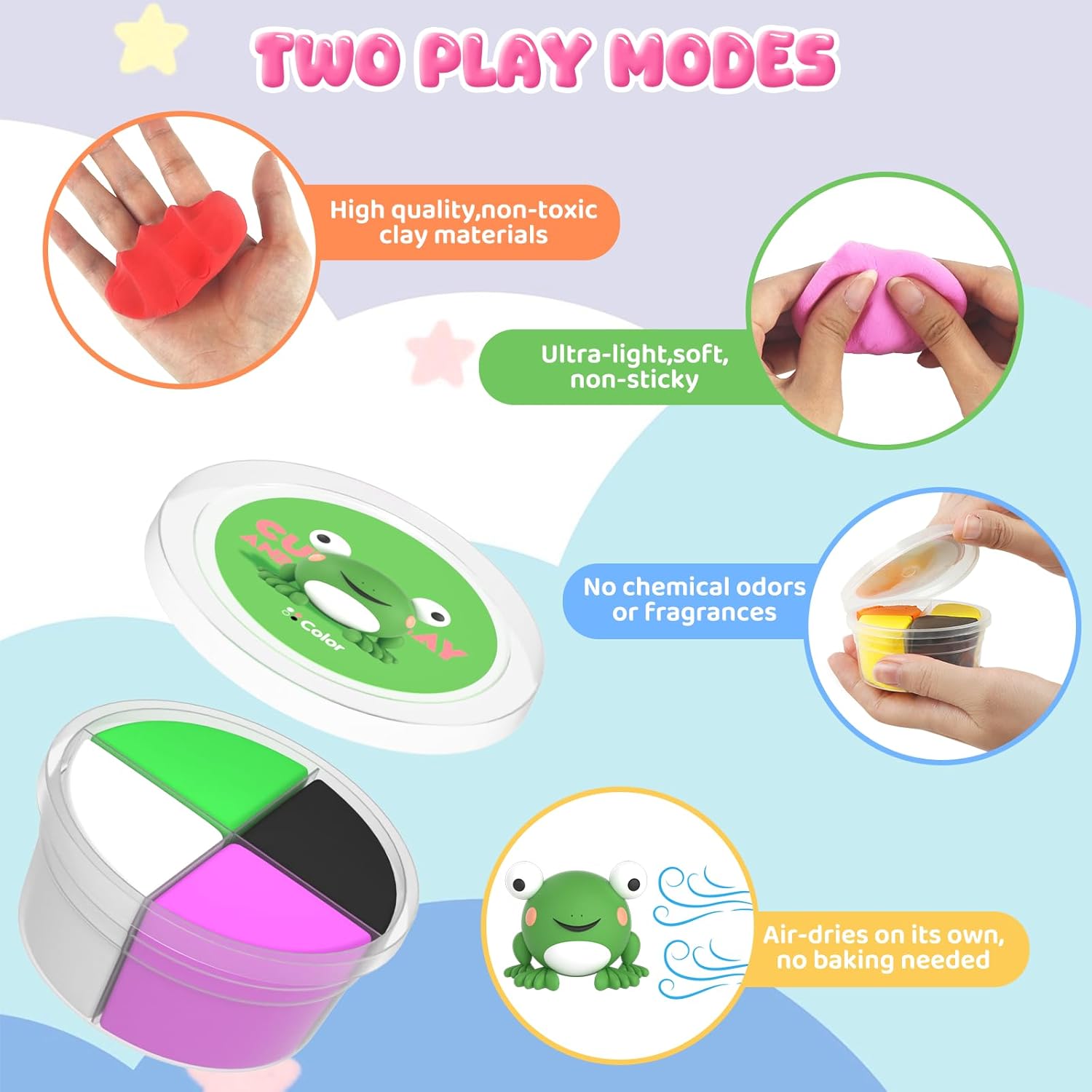 Air Dry Clay Kit for Kids, Modeling Clay for Kids, DIY Model Magic Clay Non-Sticky Soft & Ultra Light with Sculpting Tools, Birthday Christmas Gift for Boys Girls Ages 3 4 5 6 7 8+