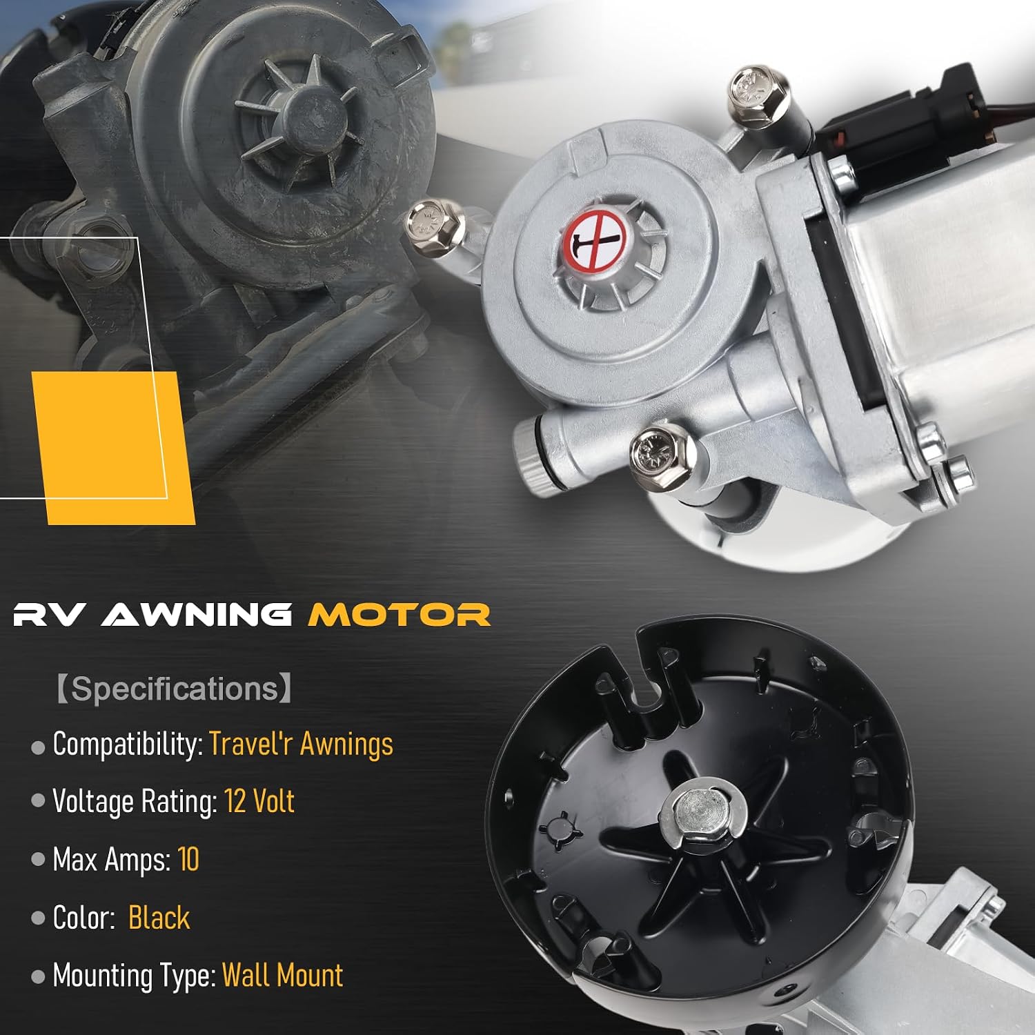 R001326BLK R001326 RV Awning Motor Drive Repair Kit Assembly Kit Fit for Carefree Travel'R Patio Power Awnings, for Awnings Up to 21" in Length, Black