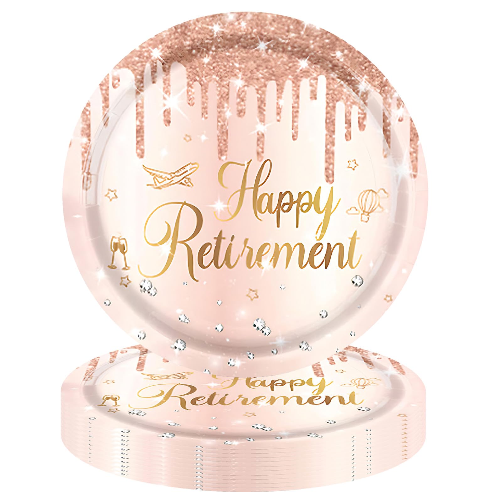 Retirement Decorations For Women - 40 Pcs 7 Inch Retirement Party Plates,Rose Gold Retired Party Decorations Tableware Kit Disposable Dessert Plates