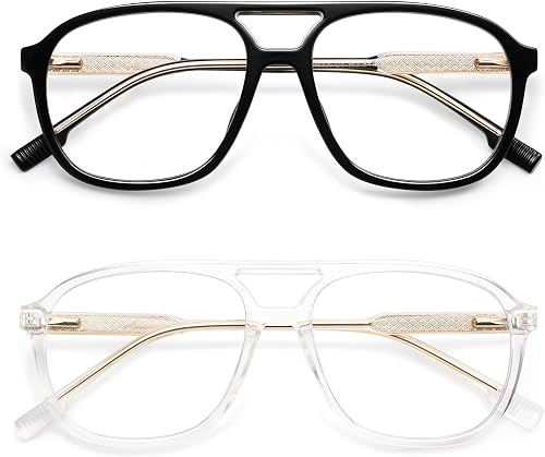 AMOMOMA Retro Blue Light Aviator Reading Glasses for Women Men,Vintage Square Co