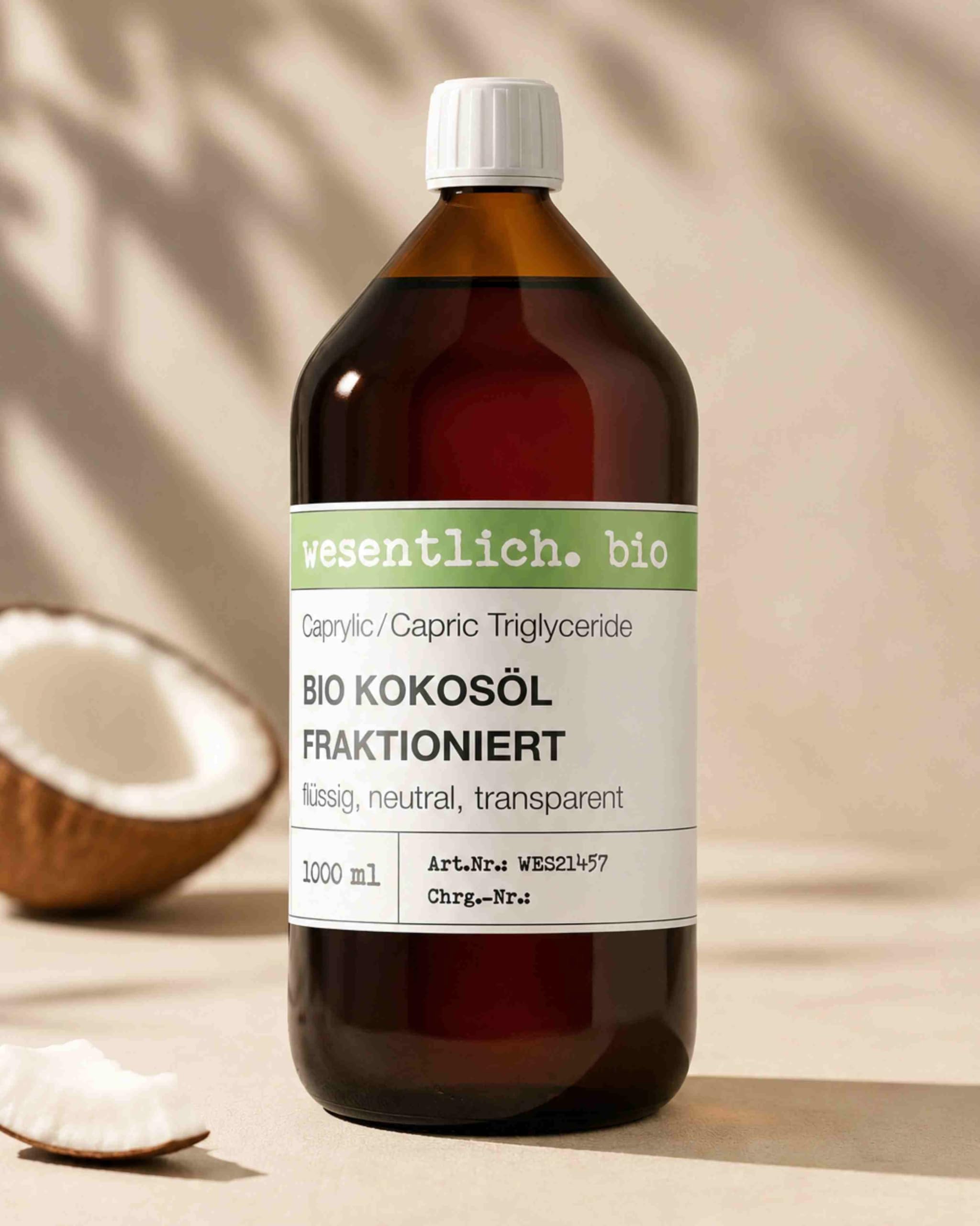 wesentlich. Bio Kokosöl fraktioniert 1000 ml - flüssiges Kokosöl in der Glasflasche - geruchsneutrales Körperöl & Massageöl - Trägeröl für ätherische Öle