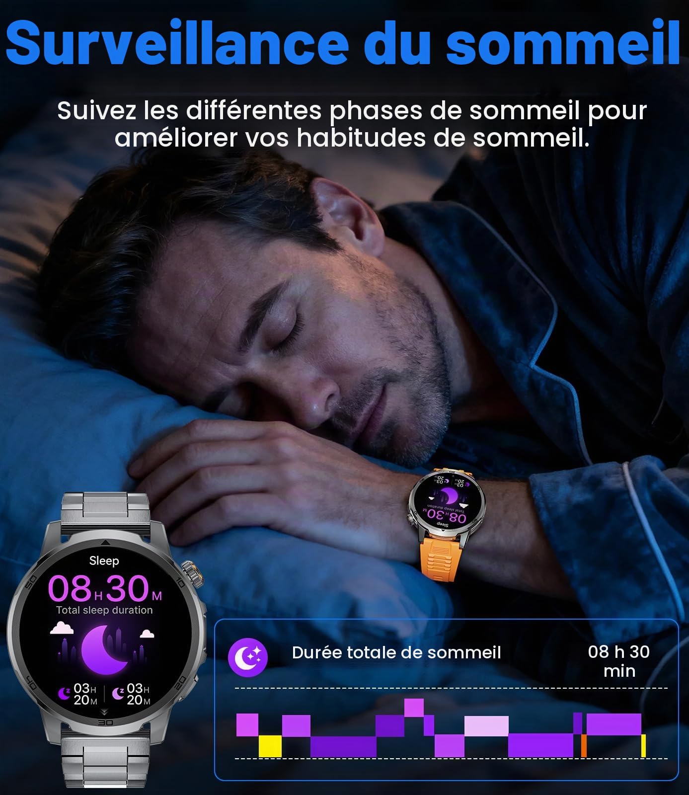 Montre Connectée Homme avec 1000mAh, LED Torche, 1,85" Grande Écran Smartwatch avec Appel Bluetooth, 100+ Sportmodi, IP68 Étanche, Fréquence Cardiaque, Moniteur de Sommeil pour iOS Android