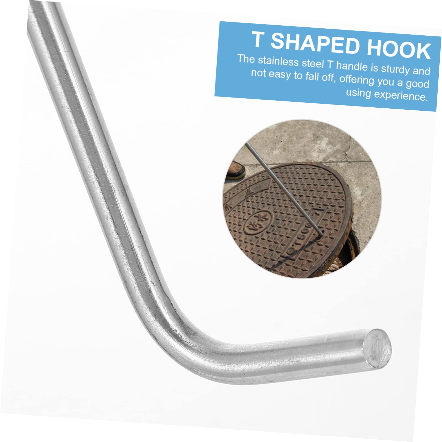 MUSISALY Stainless Steel Manhole Cover Lifter Heavy Duty T-Shaped Lifting Hook for Manhole Lid Drain Pull Tool