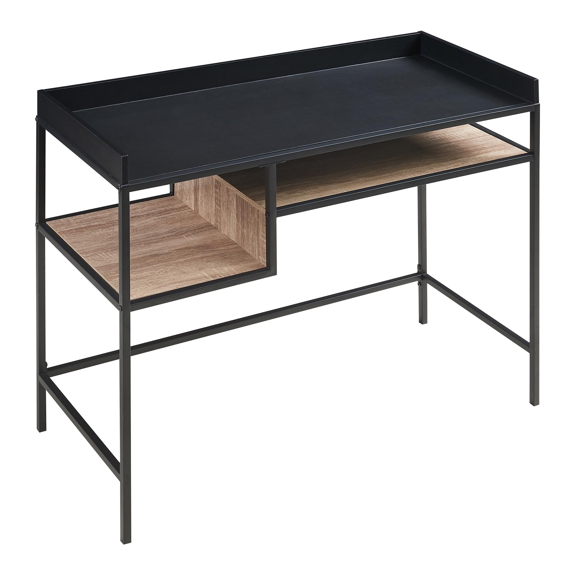 [en.casa] Scrivania con Piano 100 x 43 cm Postazione Lavoro per PC con 2 Scomparti Aperti per Archiviazione Tavolo da Ufficio con Ripiani per Studio - Nero/Effetto Rovere