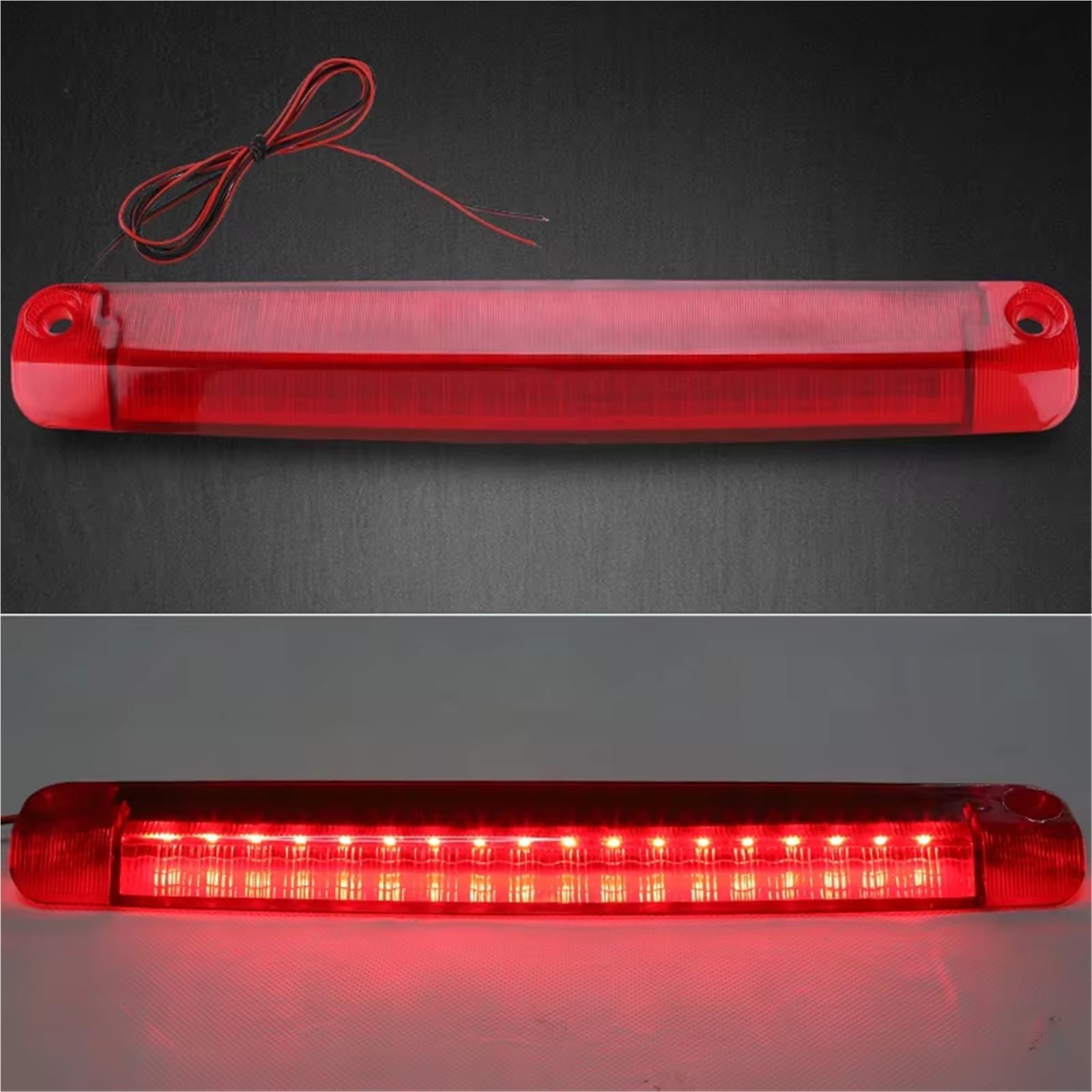 Luces de posición Tercera Luz Freno Adicional Para Coche Lámpara Indicadora Parada LED Techo Parabrisas Trasero Trasera Montaje Alto 12V 30cm Marcador lateral(2pcs Brake Taillight)