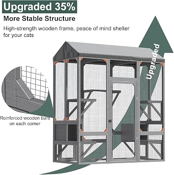 TIMHAKA Catio Outdoor Cat Enclosure, Large Cat House for Mulitiple Cats Walk in Cat Cage with Waterproof Cover and Sunshine Panel Roof, Feral Cat Shelter with 7 Platforms and 2 Resting Box, 72 inch