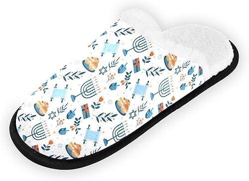 Hanukkah Jewish Holiday Candles Slippers for Women Men Soft Memory Foam Non-Slip Indoor House Slippers for Gift Hotel Guest Travel Bedroom Decor,M