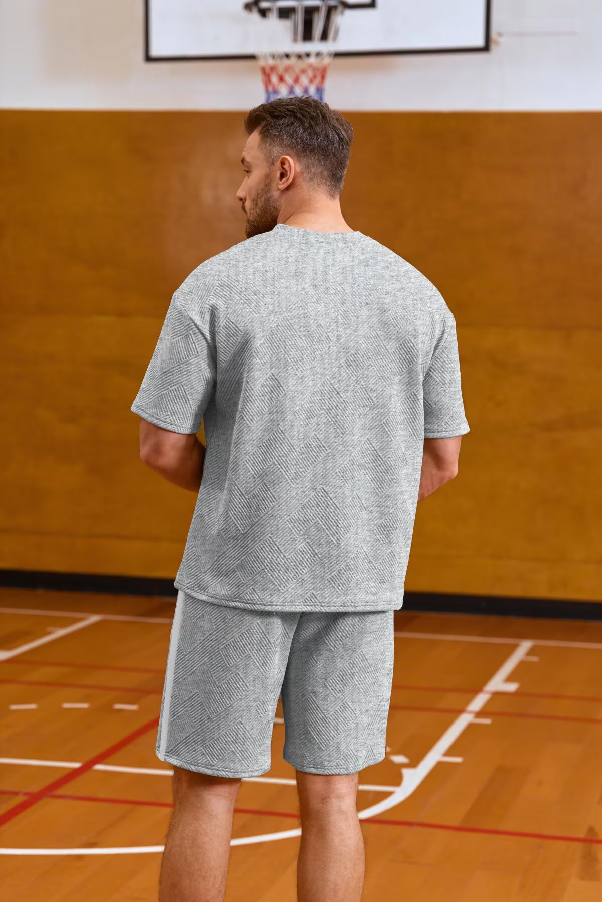 Remxi Herren Trainingsanzug 2 Teiliger Set Jacquard Henley Shirt Shorts Sets lässige Jogginganzüge Sommer Tracksuit Sets