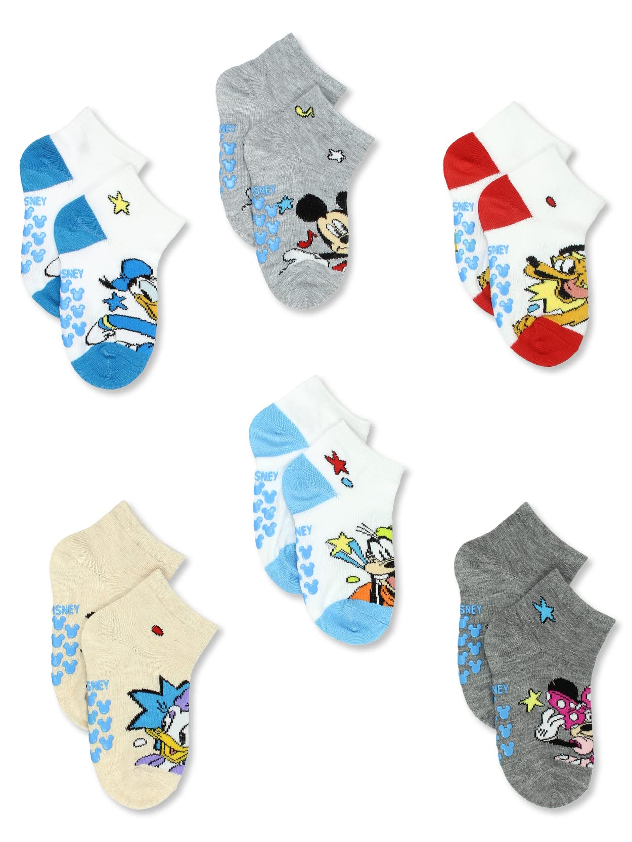 Mickey Mouse Minnie Pluto Donald Duck Jungen Kleinkind 6er-Pack Gripper Quarter Socken
