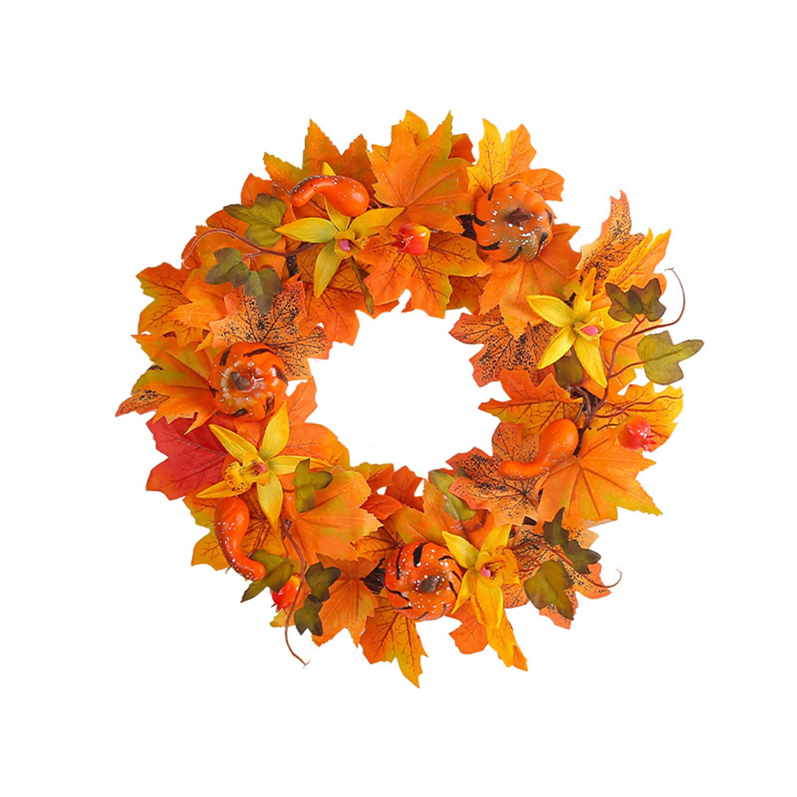 Jazuaiao Thanksgiving Maple Pumpkin Wreath for Home Decorations an Attractive and Festival Atmosphere Celebration Thanksgiving Wreath