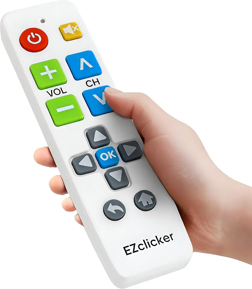 EZclicker Controle remoto universal de TV Plus com botão grande (branco) simples e fácil de usar, funciona com as principais marcas de TV (2 pilhas AAA não incluídas)