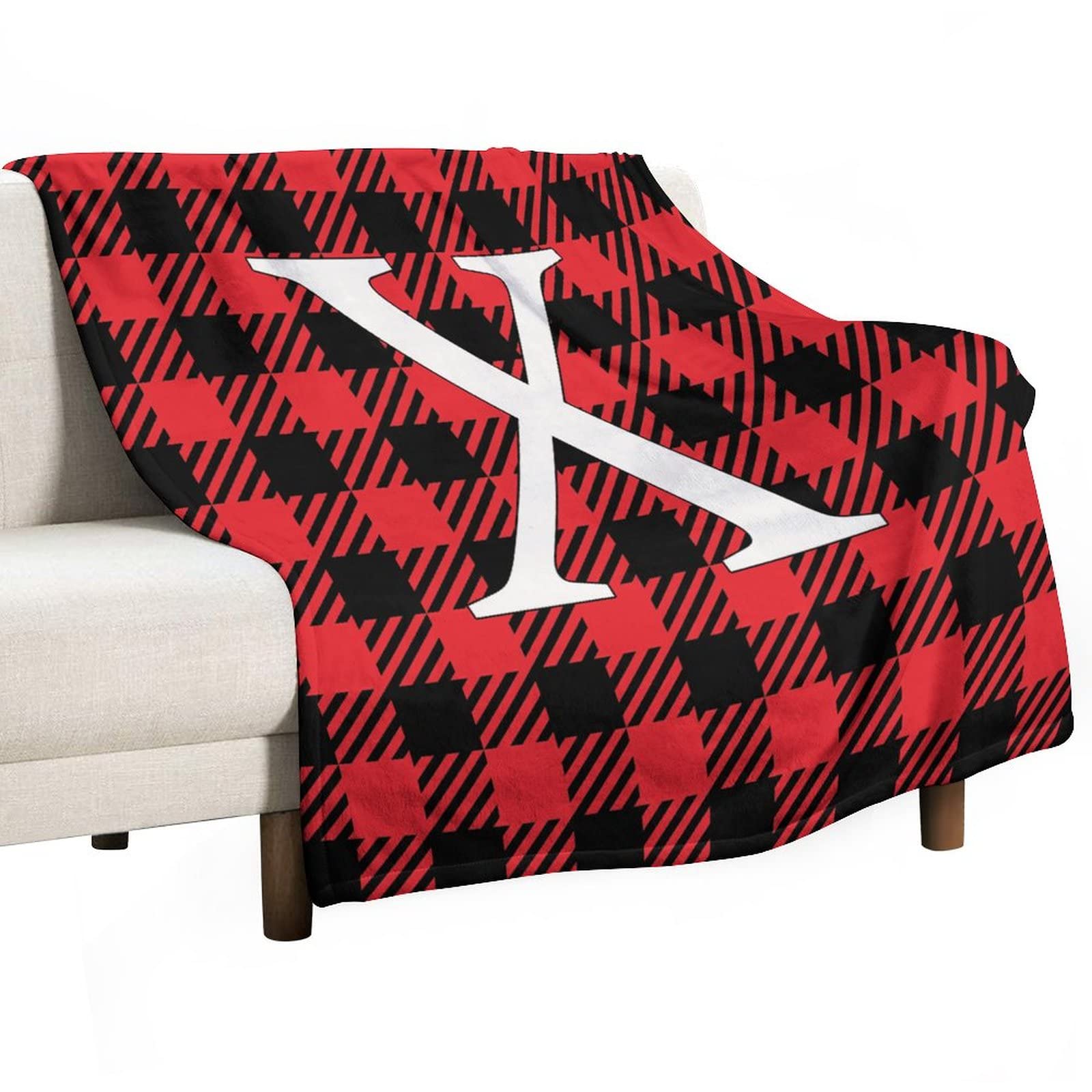 Couverture duveteuse monogramme X plaid flanelle 130x150 lit canapé voyage