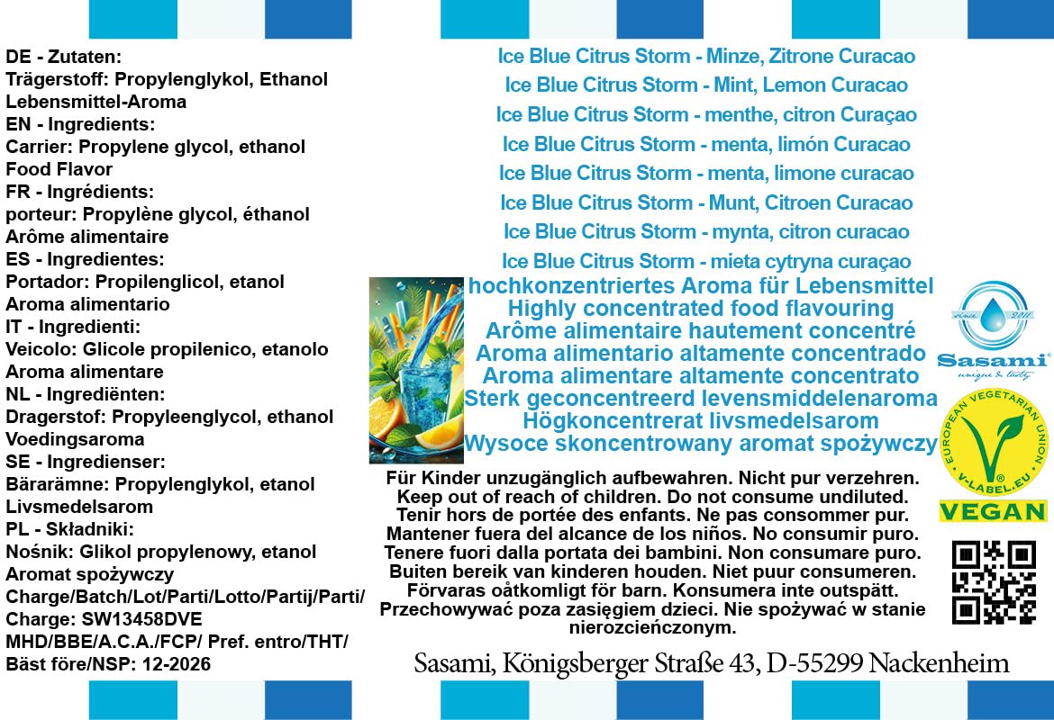 Ice Blue Citrus Storm - Minze, Zitrone Curacao Aroma Konzentrat - Vegan - Sasami - 100ml