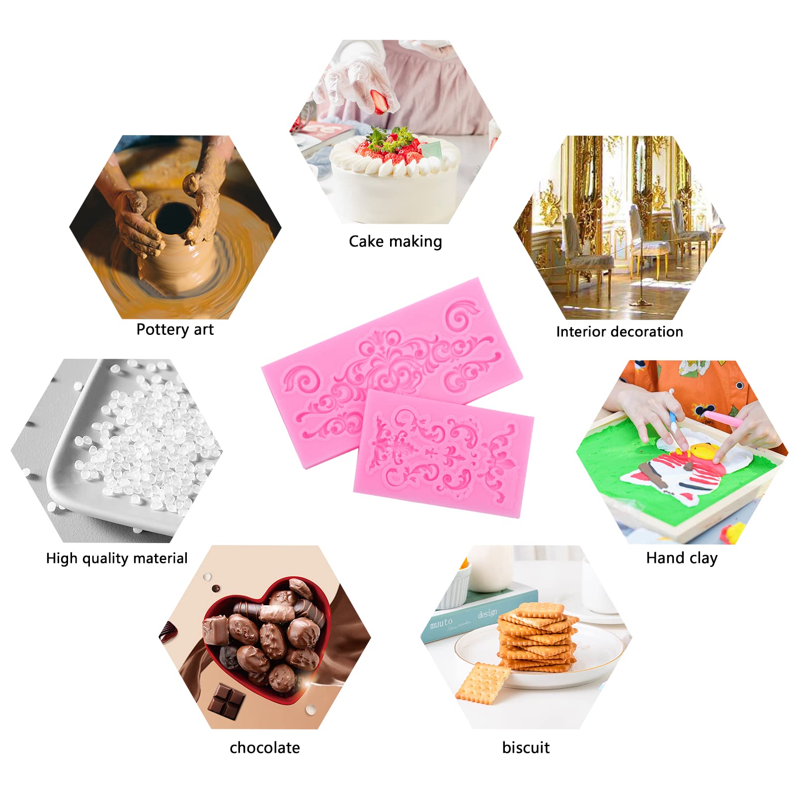 6 Stück Fondant Formen Silikon - Barock Vintage Design | Für Kuchen, Schokolade & Seife