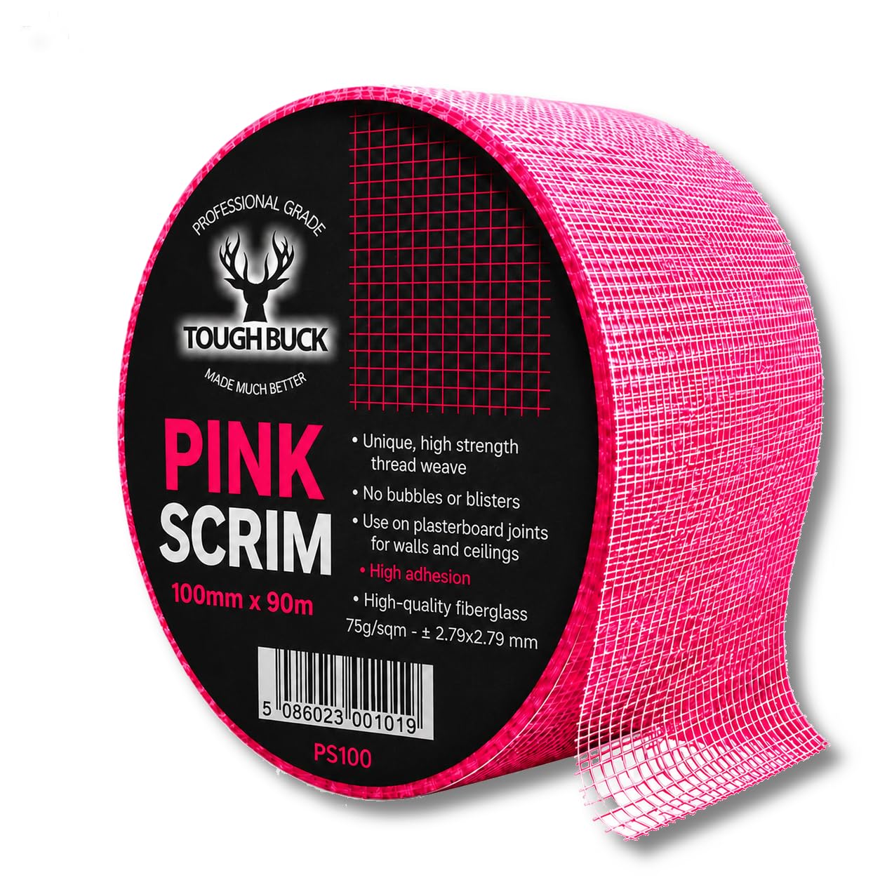 TOUGH BUCK Extra Sticky Fibreglass Plasterboard Jointing Pink Scrim Tape 50mm or 100mm x 90m (100mm)