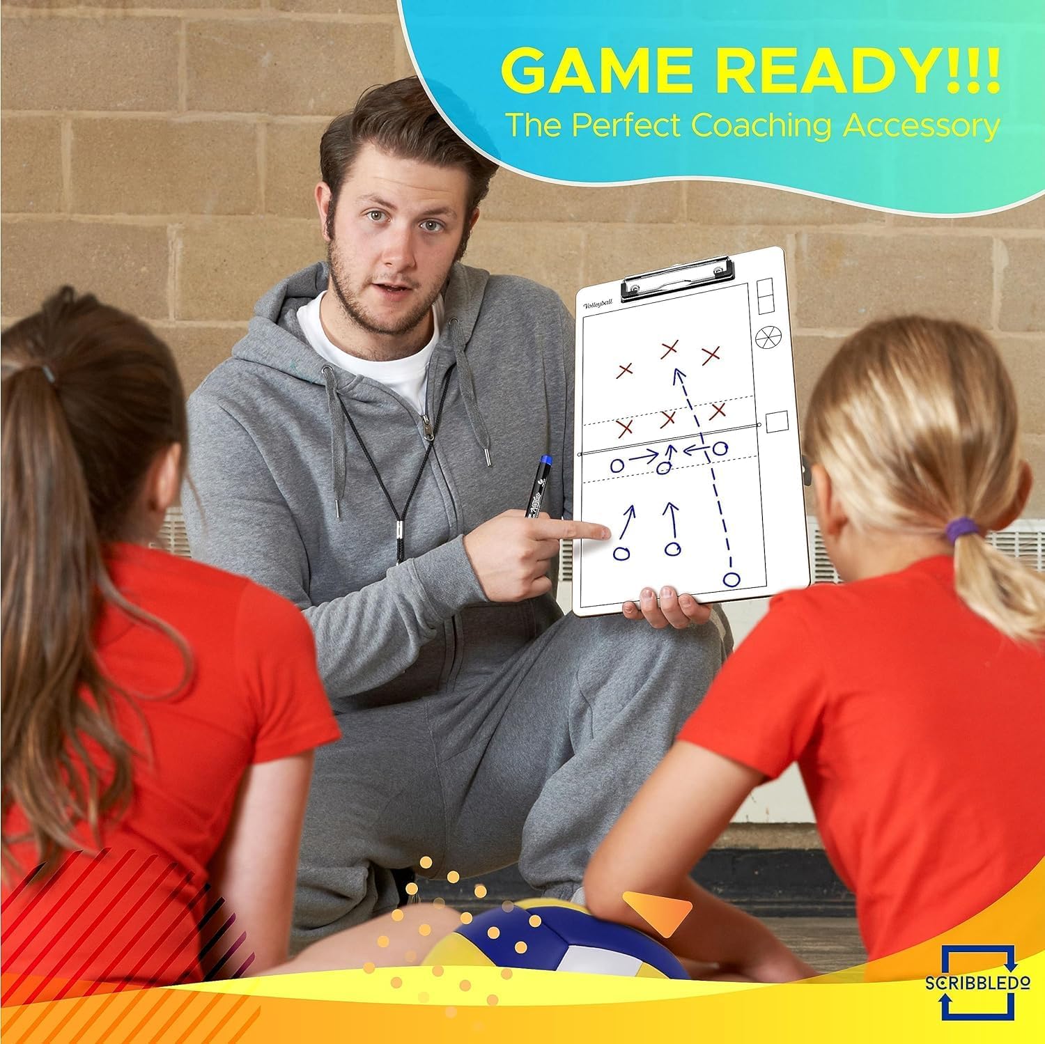 Scribbledo Volleyball Dry Erase Board for Coaches 15x9 Inch Volleyball Rotation Wheel clipboard Coaching Supplies Equipment Volleyball Accessories The Perfect Coach Gift