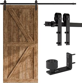 CCJH 6FT Sliding Barn Door Hardware Kit Heavy Duty Single Wood Door Roller Track kit, Smoothly and Stable, Easy Install (J Shape)
