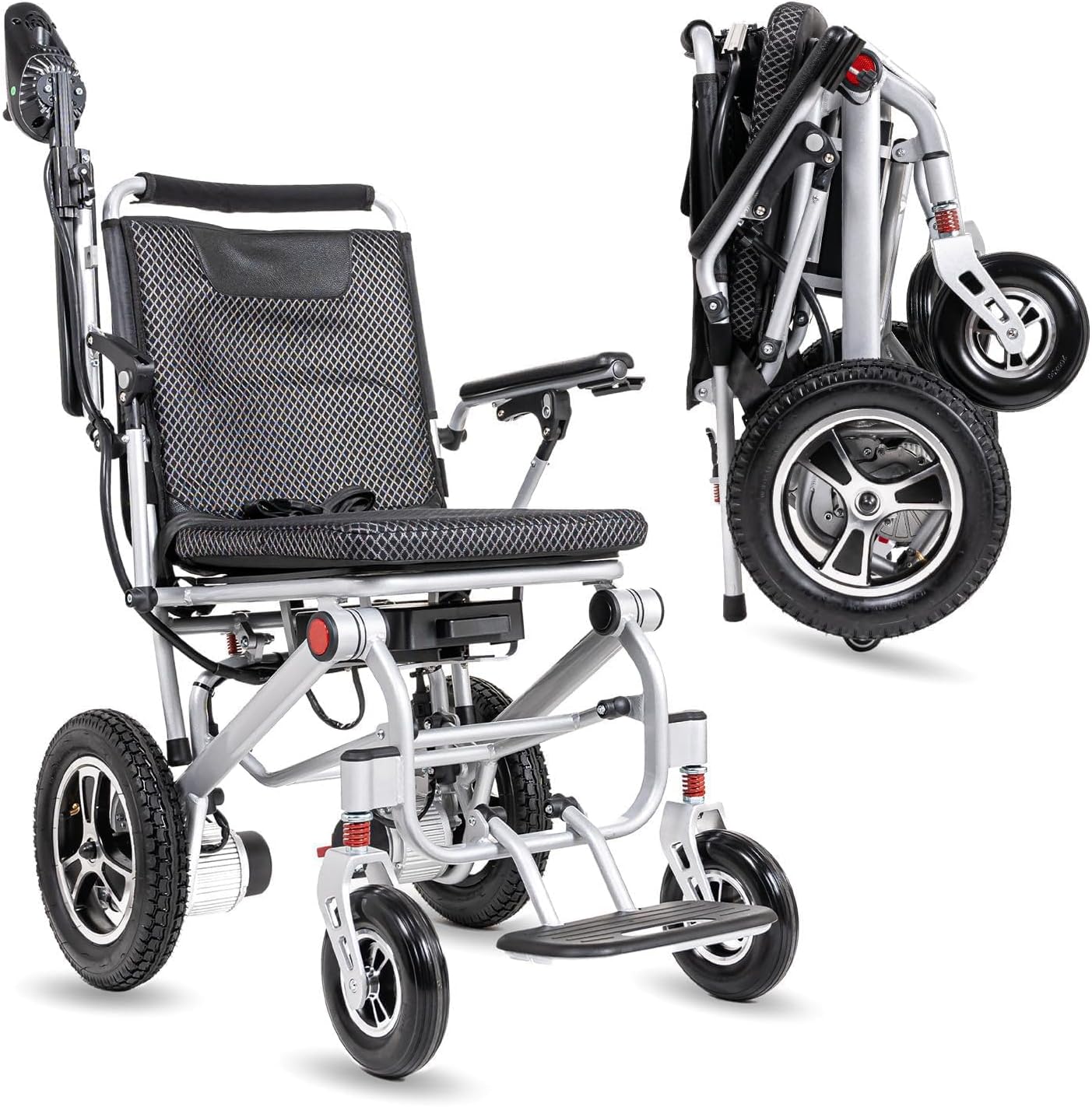 Foldable Power Wheelchair for Adults,Lightweight Foldable Motorized Wheelchair with Dual Motors, Motorized Mobility Scooters for Seniors,Travel Size (Gun Colour)