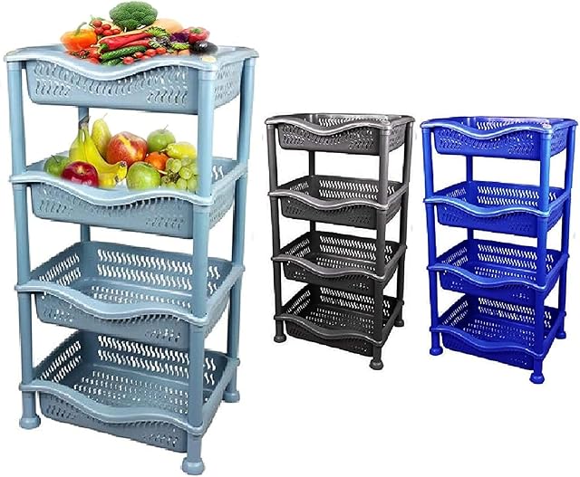 Black New 4 Tier Fruit Vegetable Rack Kitchen Pantry Storage Rack kitchen Utility Garage Strong plastic (D.Black)