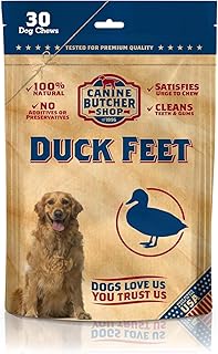 Canine Butcher Shop Duck Feet for Dogs (Pack of 30), Raised & Made in USA Dehydrated Duck Feet, All-Natural Dog Chews, Treats, Snacks