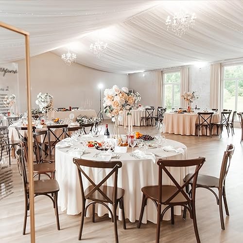 Miniatura 6 de Paquete de 8 manteles redondos de 120 pulgadas para mesas redondas, mantel de poliéster lavable, resistente a las manchas y a las arrugas, mantel