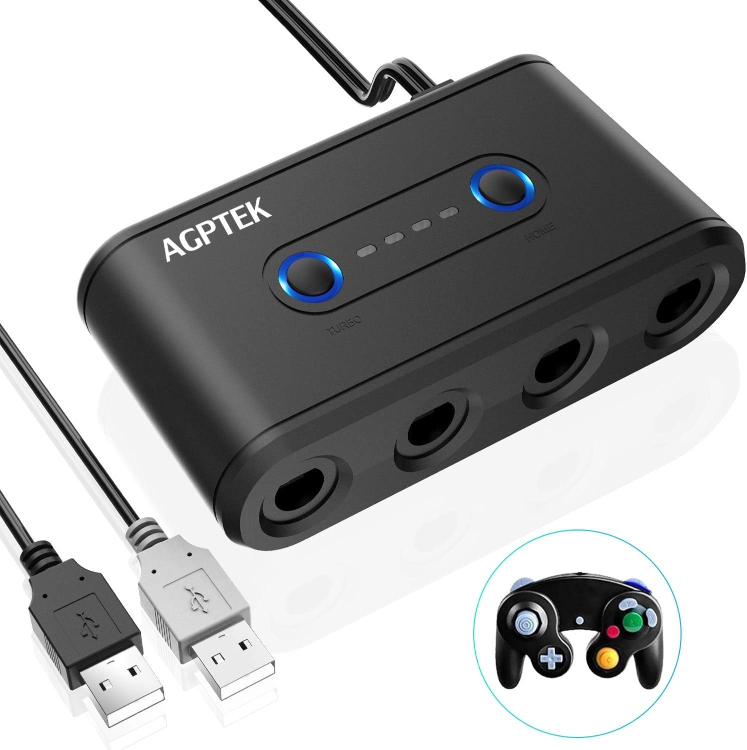 Switch GameCube Controller Adapter, Super Smash Bros GameCube Converter for Wii U, Nintendo Switch and PC USB with 4 Ports Black, No Drivers Need, Black