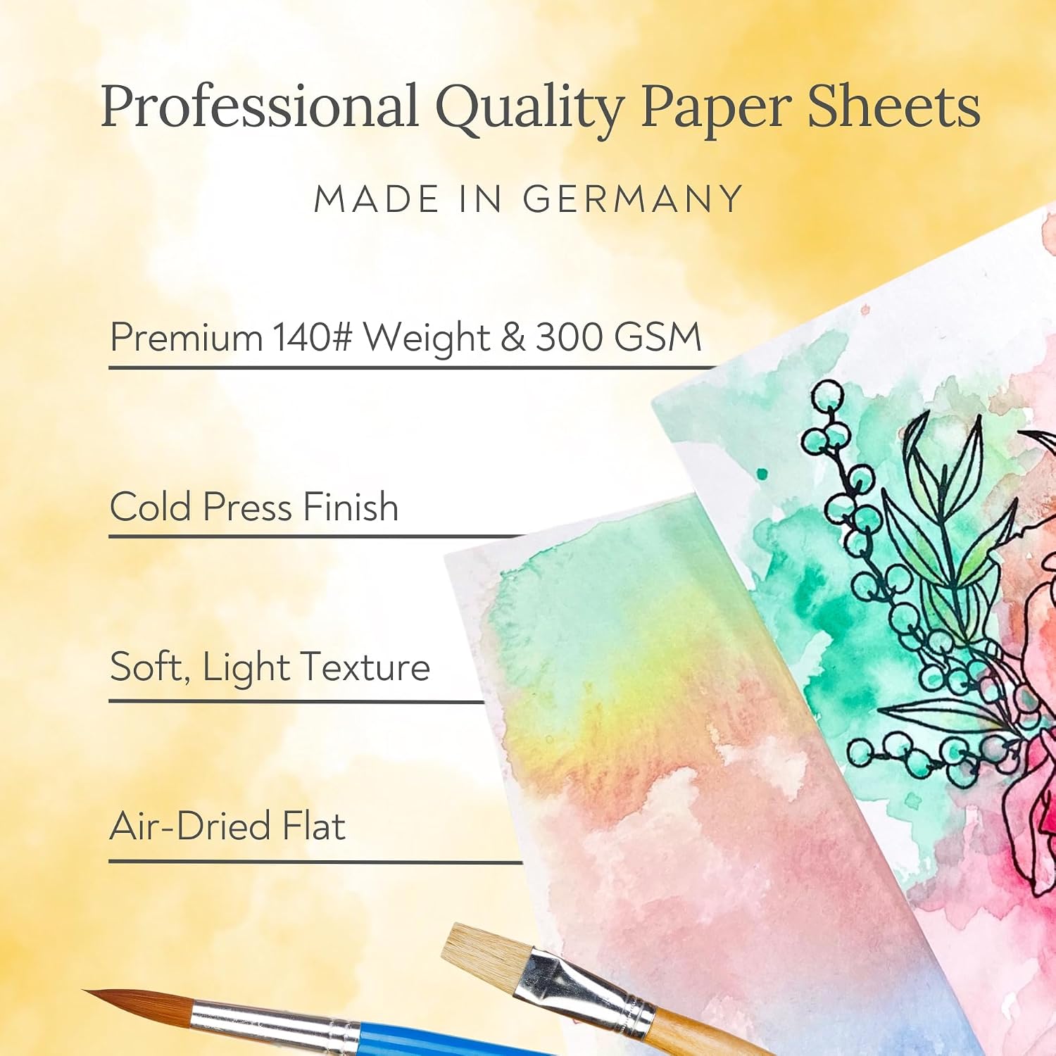 50 Sheets Watercolor Paper White Cold Press (300GSM, 8.5x11)