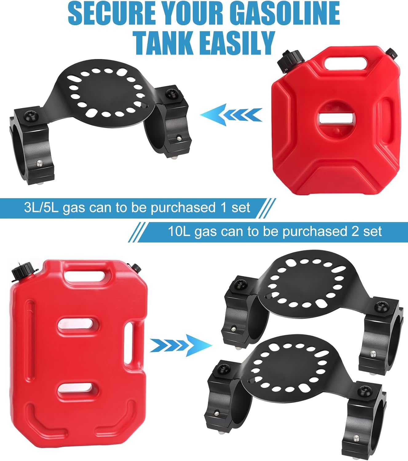 Upgraded UTV Gas Can Mount, Water Tank Oil Can Holder Gasoline Pack Fuel Container Mounting Bracket for UTV ATV Polaris RZR Ranger Can-Am Maverick Defender krx Talon Pioneer with 1-2" Roll Bar