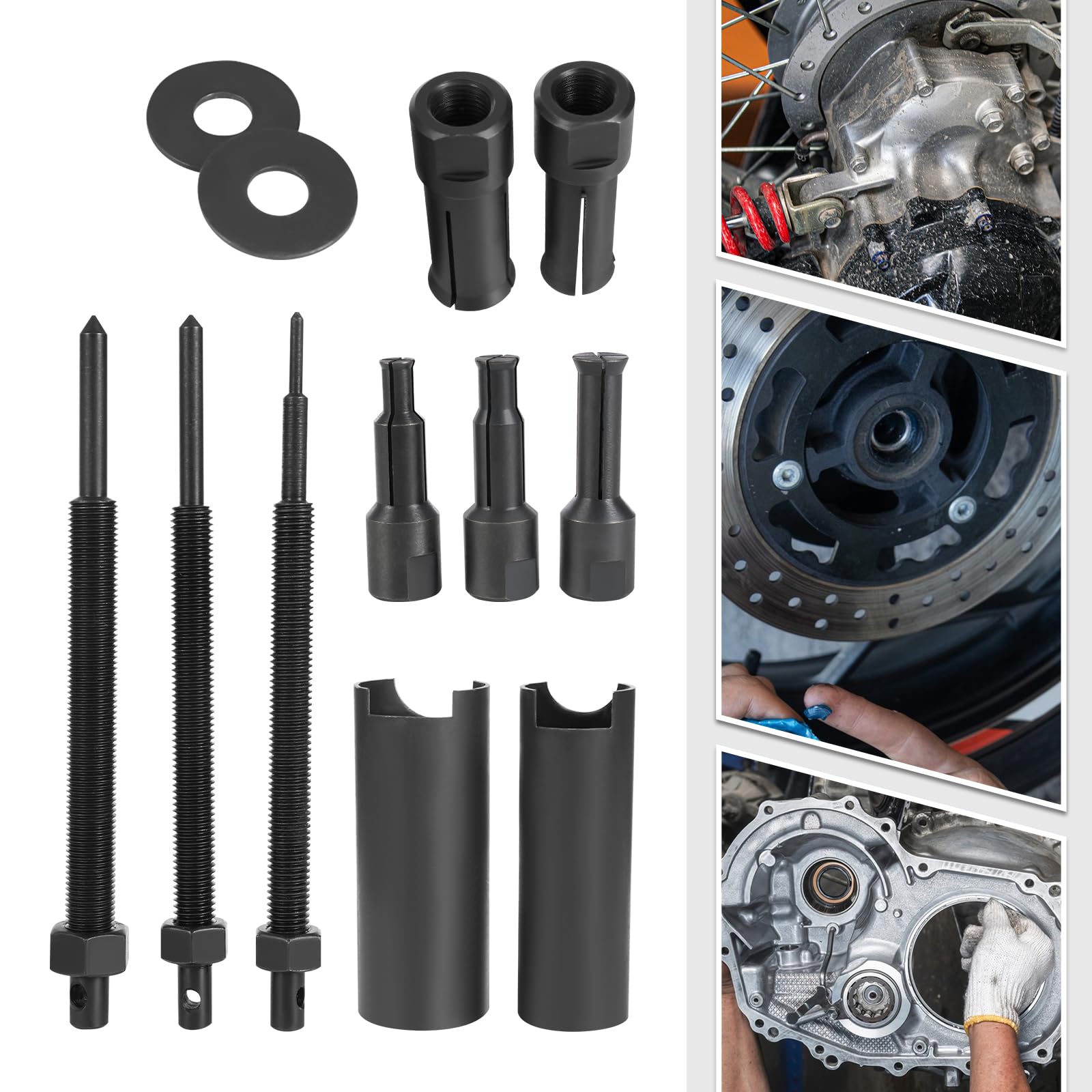 Aupitolt 12PCS Bearing Puller Set, Portable Steel Wheel Bearing Removal Kit, Manual Wheel Hub Axle Puller Set, Heavy Duty Bearing Splitter Tool Kit for Motorcycles and Battery Motorcycles (Black)