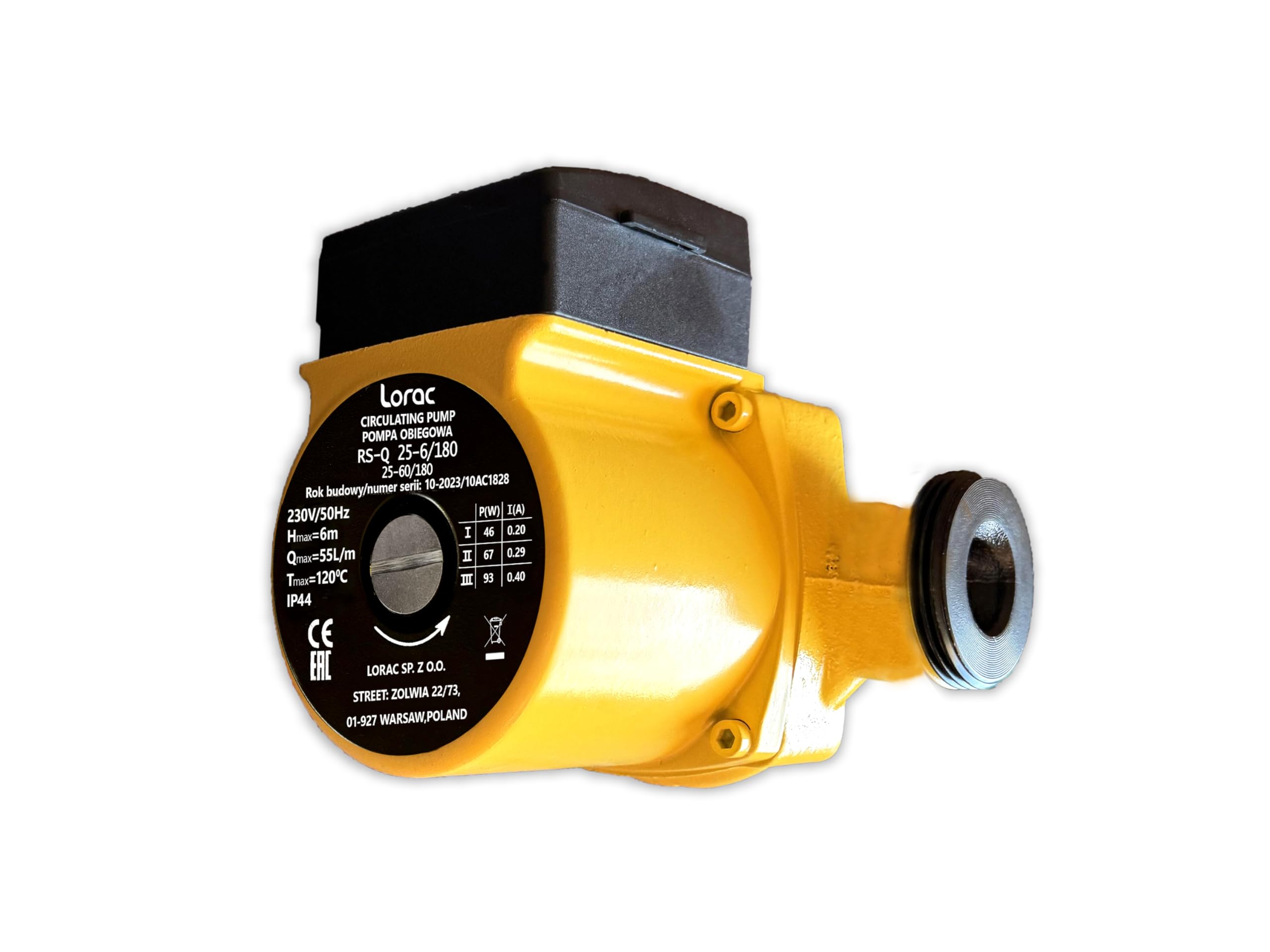 LORAC | Pompe de circulation 220-240 V, 3 niveaux de puissance (46/67/93W), pour chauffage central, piscine, pompe à chaleur, système solaire, débit max 55 l/min, IP44, surpresseur pour eau chaude