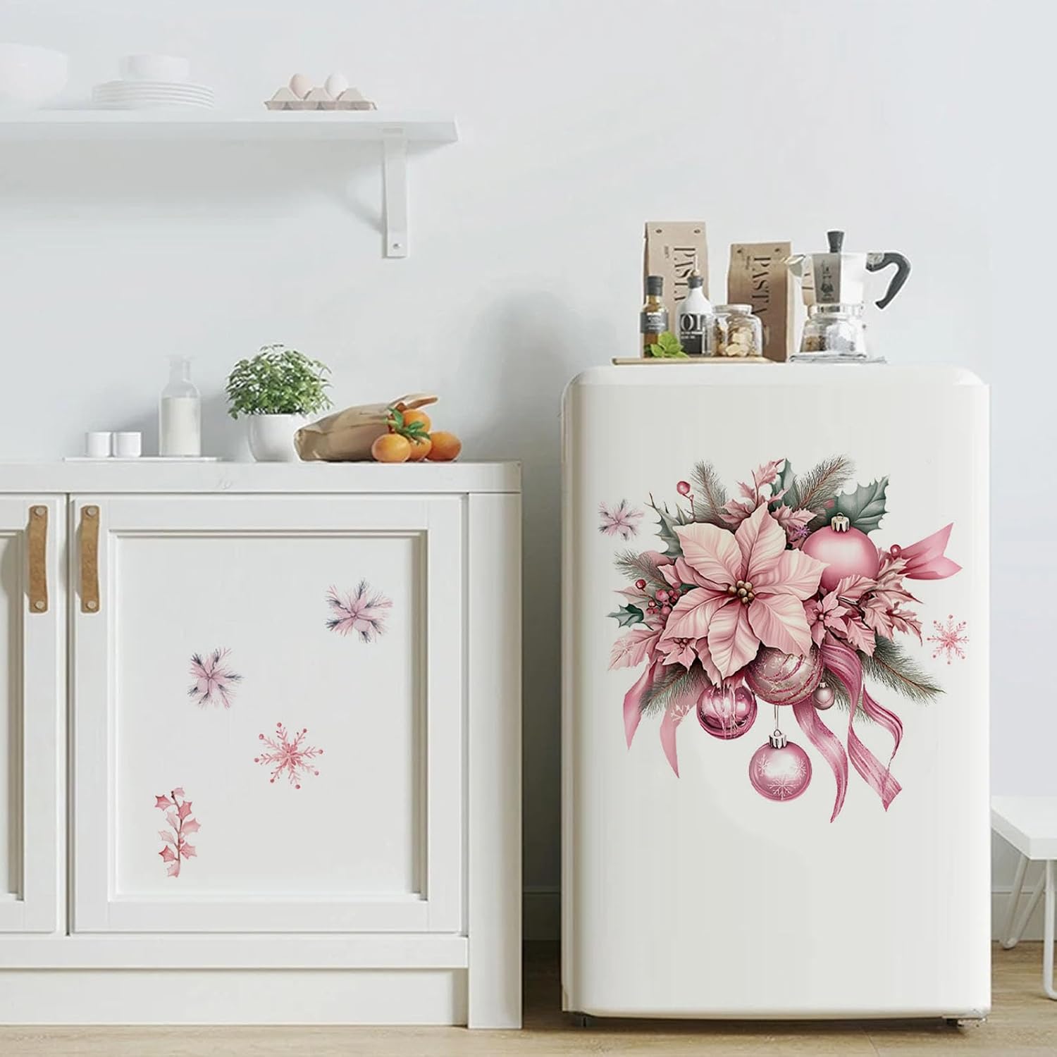 3 Sheets Christmas Toilet Stickers Decals Christmas Toilet Lid Stickers, Xmas Snowman Vase Pink Flower Balloon Pattern Self-Adhesive Decals for Xmas Party Home Decoration