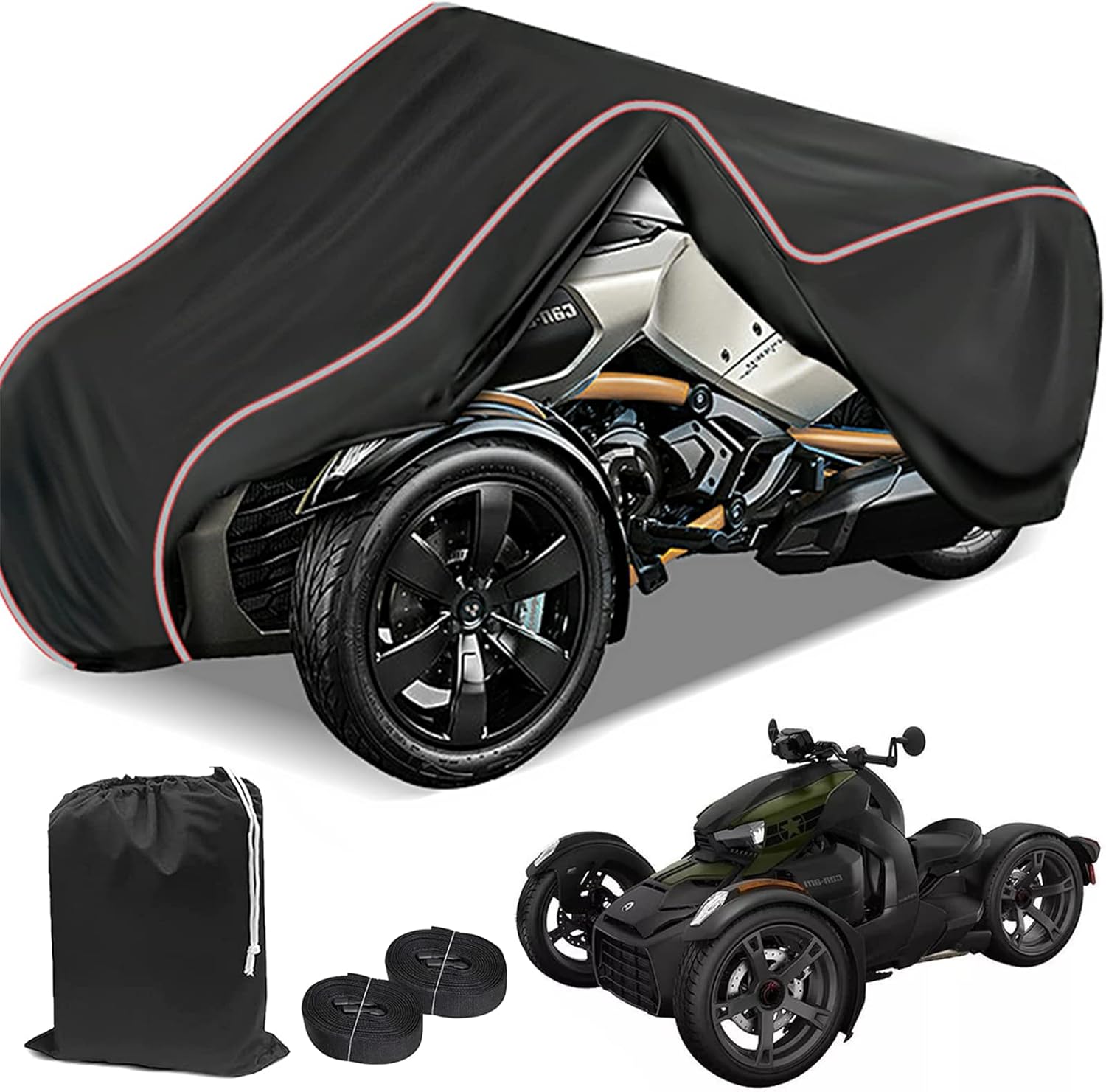 XYZCTEM Premium Ryker Cover Waterproof Upgraded UV Resistant Indoor Outdoor Protection Full Cover, Compatible with Can-Am Ryker 600 900 Sport with Reflective Strip & Storage Bag