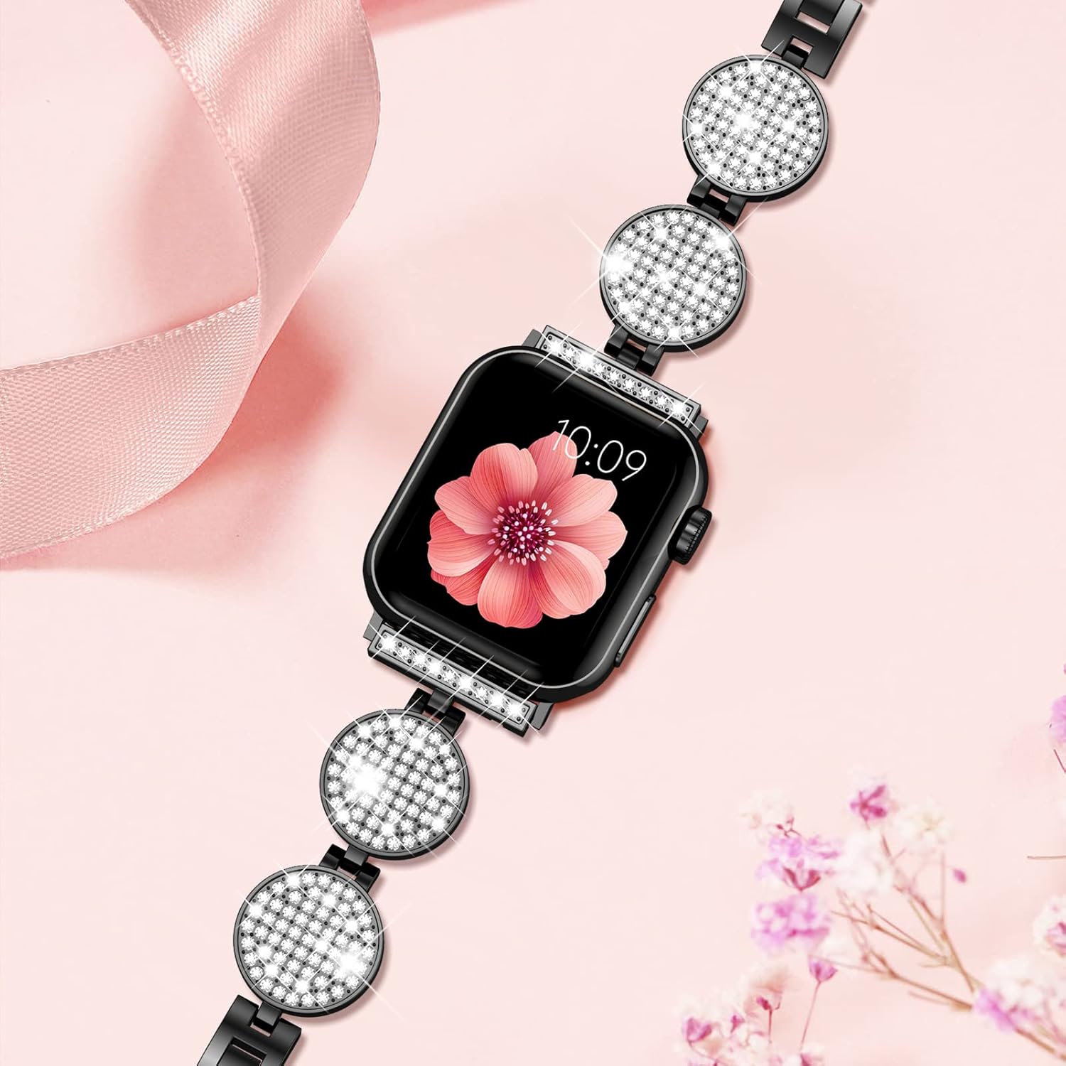 Fitlink Full Diamond Decoration iWatch Band for Apple Watch Band 38mm/40mm/41mm/42mm/44mm/45mm/49mm, Super Shine Premium Crystal Apple Watch Band for Apple Watch Series 8/7/6/5/4/3/2/1/SE/Ultra