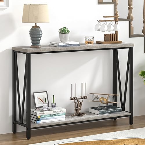 Miniatura 20 de FOLUBAN Mesa consola para entrada, moderna mesa de sofá detrás del sofá, mesa de entrada estrecha para pasillo, sala de estar (industrial, gris