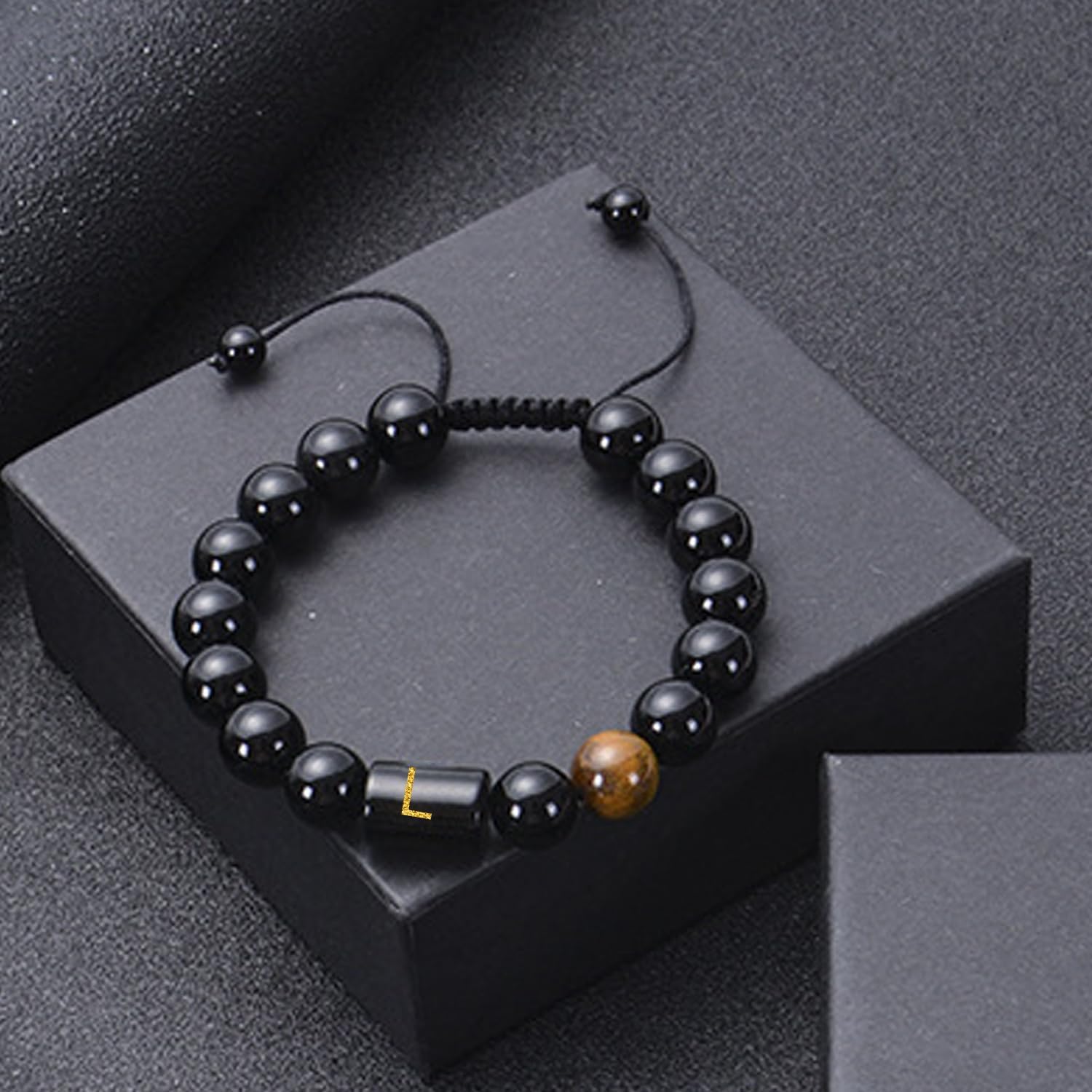 Initials Bracelets for Men Letters Bracelet Natural Tiger Eye Black Onyx Beaded Bracelet Handmade Jewelry Gift for Men - Image 5