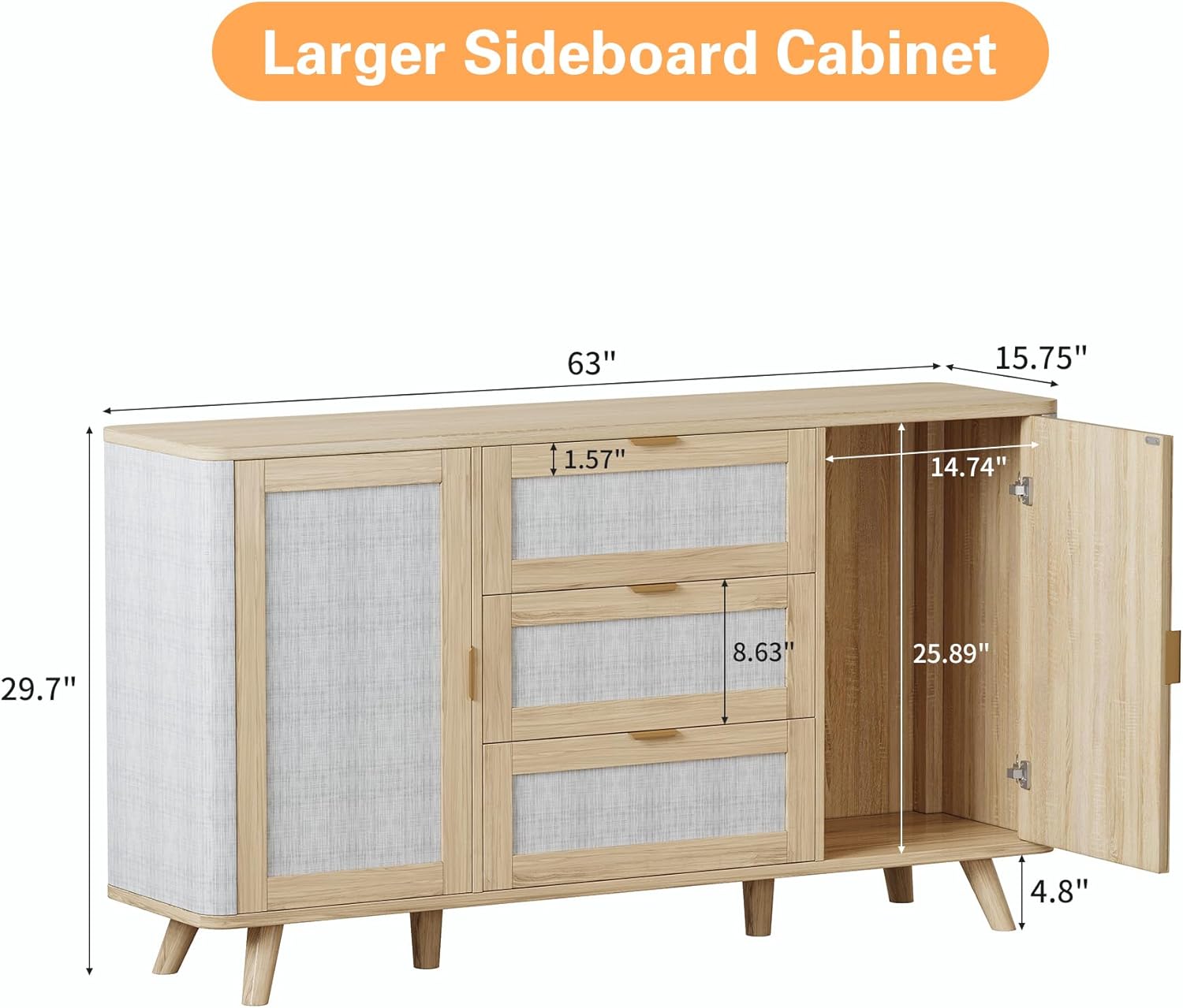 63" Farmhouse Sideboard Buffet Cabinet with 3 Drawers 2 Doors, Wood Coffee Bar Cabinets with Storage for Kitchen Living Room