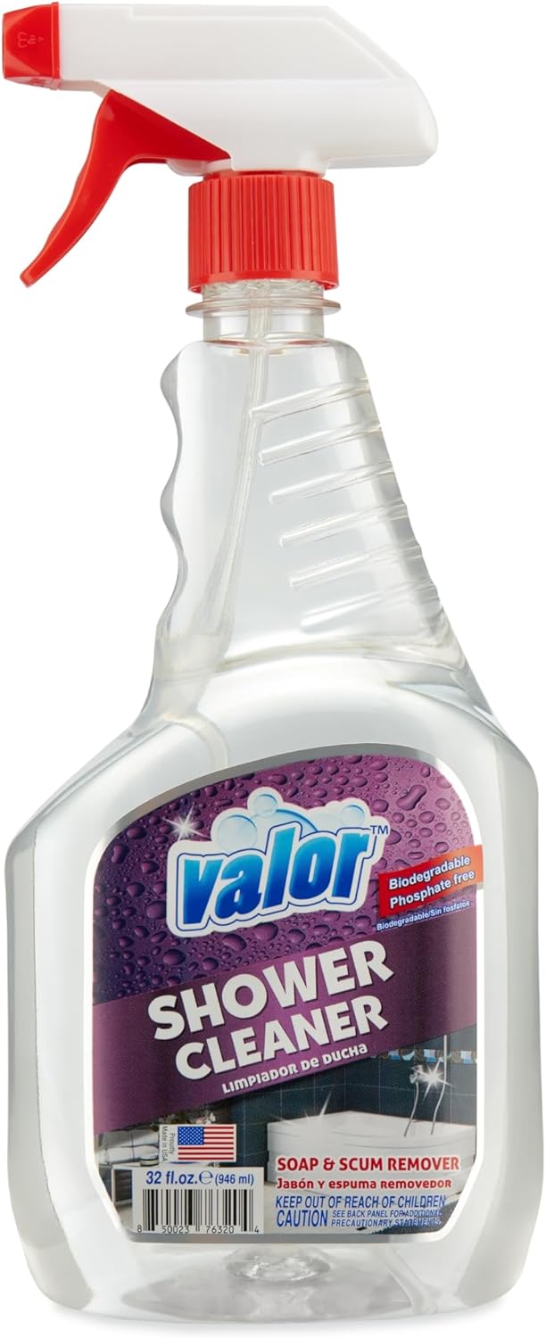Valor Shower Cleaner Spray – Soap Scum & Hard Water Stain Cleaning Solution for Bathroom, Tub & Tile, (32 Fl Oz (Pack of 12))