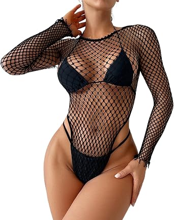 Women Sexy Fishnet Bodysuit Hollow Out Teddy Babydoll See-through One Piece