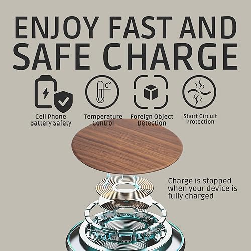 Miniatura 4 de Cargador inalámbrico de madera de 15 W, estación de carga inalámbrica Qi de diseño elegante, cable USB tipo C, compatible con iPhone 15 14 13 Pro