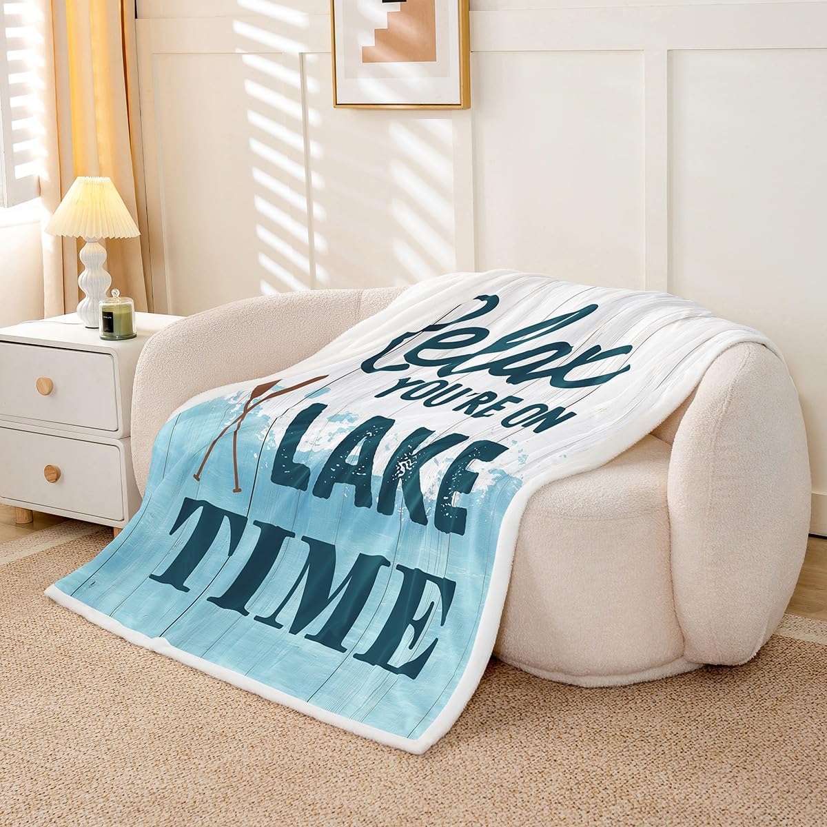Lake Life Bed Blanket Kids Girls Vintage Wood Sherpa Blanket Soft Cozy Lightweight Outdoor Sport Plush Fleece The Lake Theme Blanket Gifts for Bed Chair Office Sofa(Throw 50"x60")