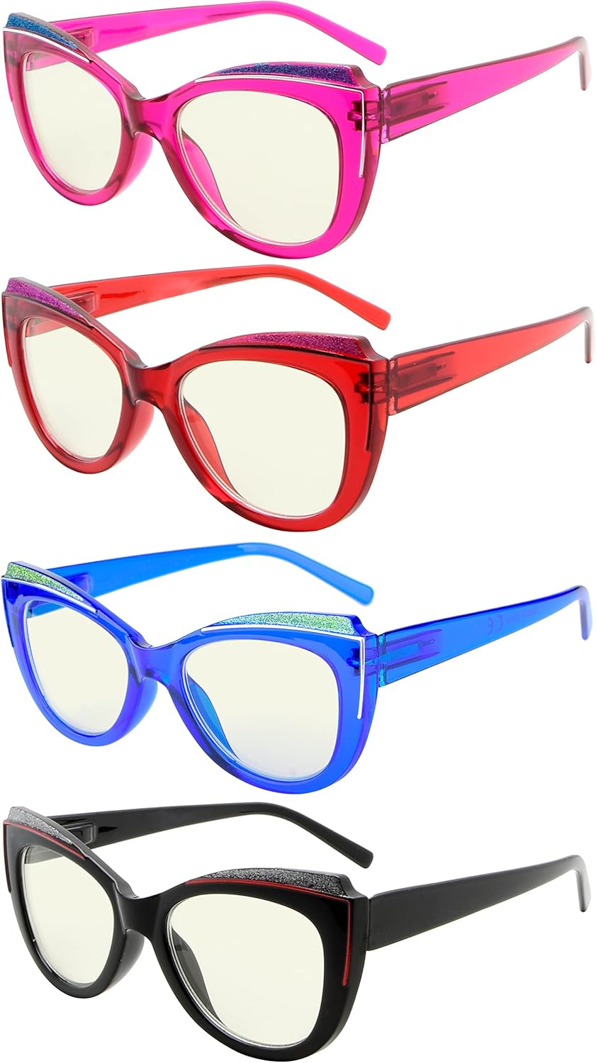 Eyekepper 4-pack Reading Glasses Blue Light Blocking for Women Bling Design Cateye Readers +1.00