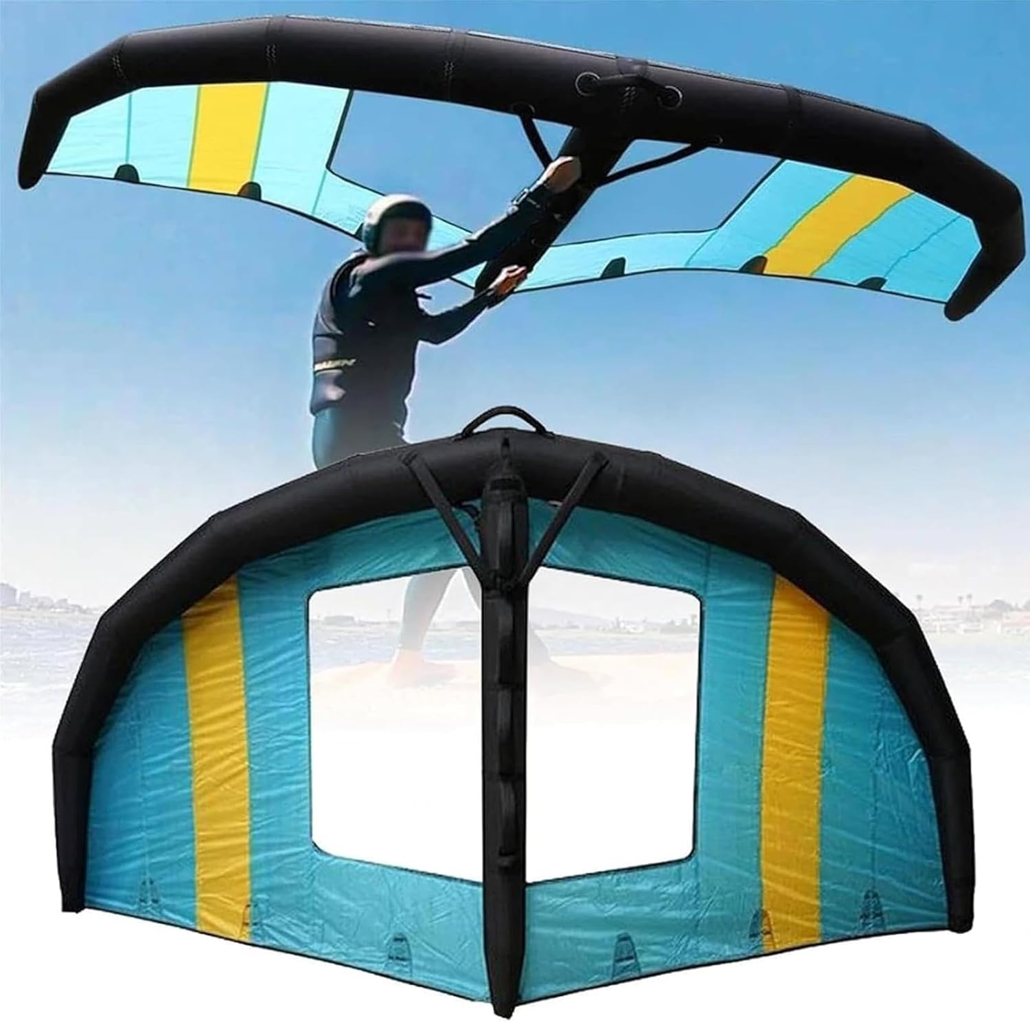 Windsurfing Inflatable Wing 4㎡ 5㎡ 6㎡ with Clear Window, Handheld Wing Foil, Portable Inflatable Surf Sail for Hydrofoil Board, Water Wings for Adults for Outdoor Water Sports and Snow Ski