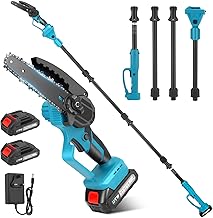 2 in 1 Cordless Pole Saw and Mini Chainsaw, 6-inch Pole Saw Long Reach Chainsaw with 4 Sections Extension Pole, 2 x 21V 1500mAh Battery, 90inch /7.55Ft Max Reach for Garden Yard Tree Pruning