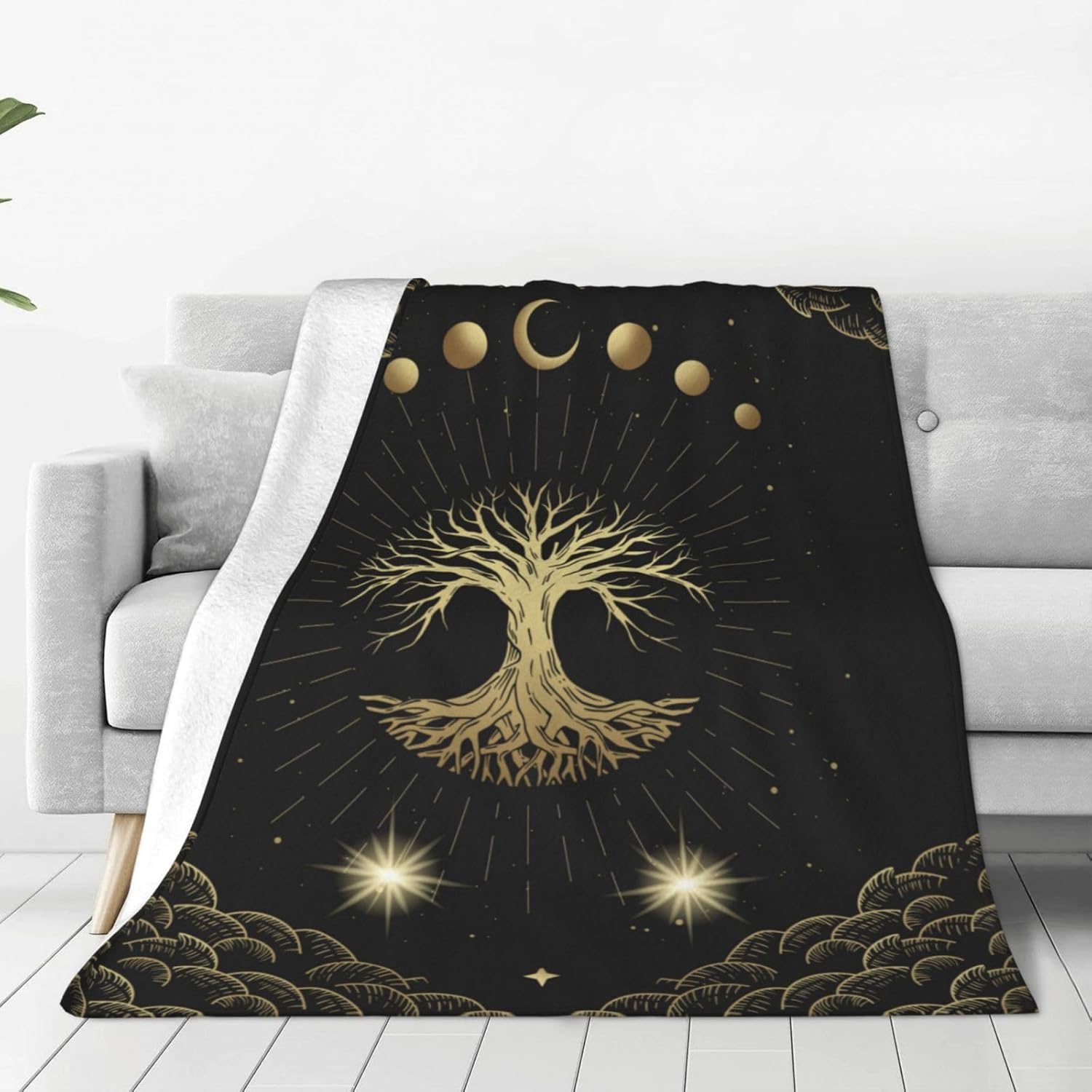 Moon Sun Mystic Tree Throw Blanket Soft Cozy Plush Warm Fleece Blanket for Sofa Couch Bed 80"X60"