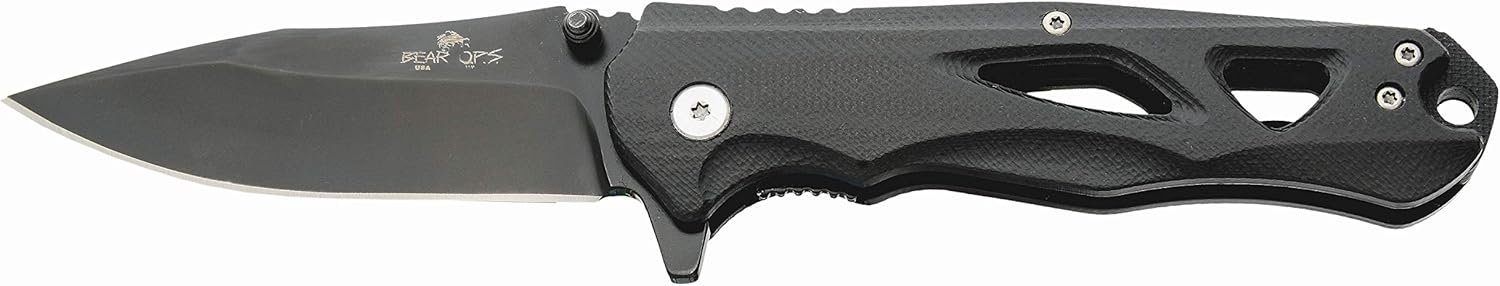 Bear OPS Rancor II Modified Drop Point Blade, CPM-S30V Steel, Black G10 Handle, Tip Down Carry Pocket Clip, Precision Ball Bearing(MC-400-B4-B-S35)