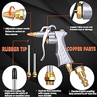 Vista 4 de Pistola de aire industrial con boquilla de flujo de aire ajustable de latón y 2 extensiones de flujo de aire de acero, compresor de aire neumático