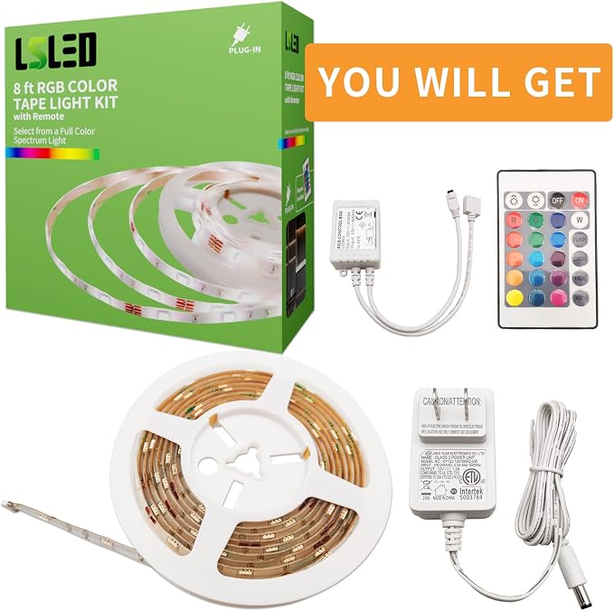 Tira de luces LED RGB de 8 pies con control remoto miniatura 8