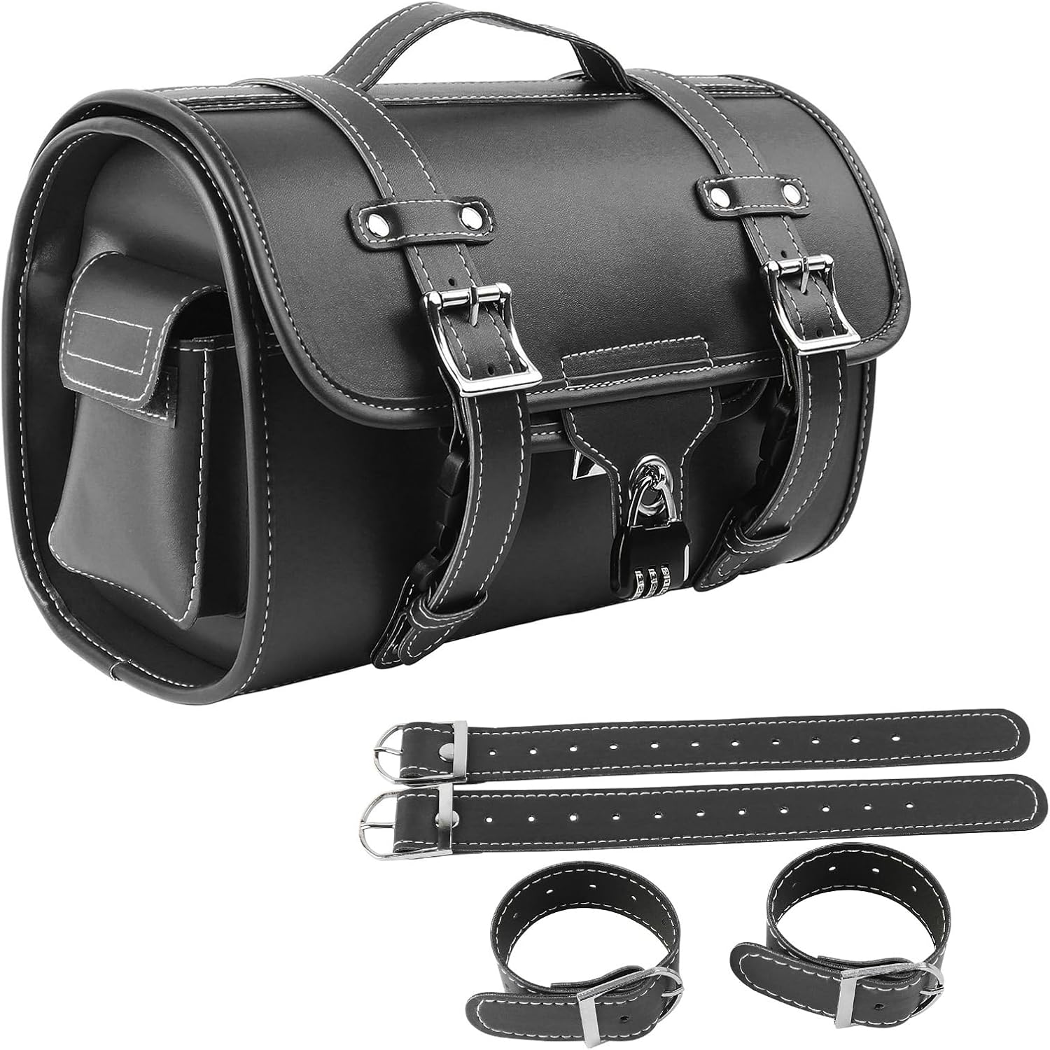 H RUO Motorcycle Side Luggage Bag Waterproof Side Tool Bag Rear Travel Luggage Seat Bag for Harley Honda Yamaha Kawasaki (Black)