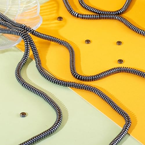 Miniatura 6 de Craftdady 5 hebras de cuentas de hematita sintética de disco Heishi negro de 0.236 pulgadas (0.236 in), cuentas metálicas planas y redondas de